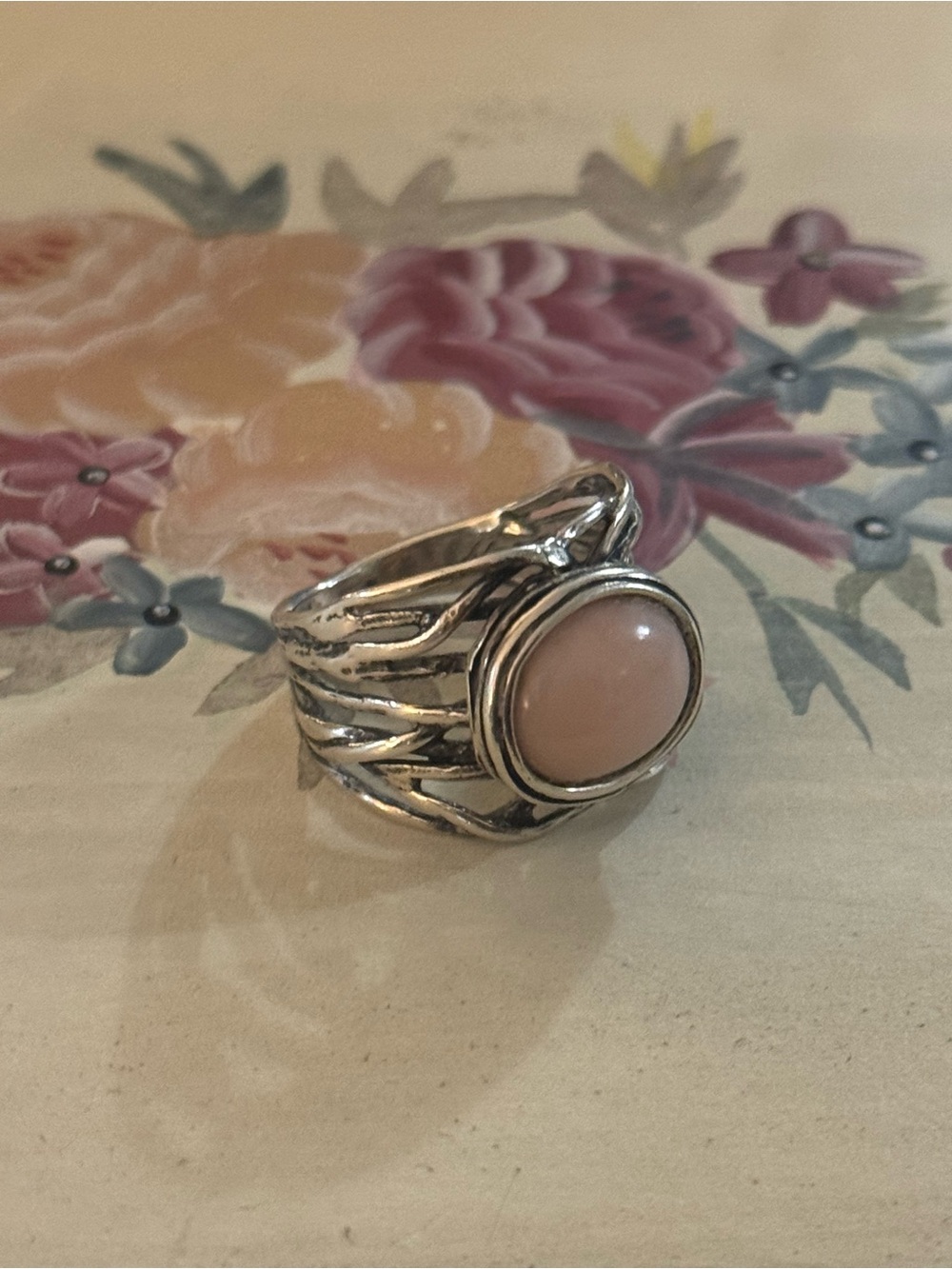 Sterling Silver Israeli Artisan Pink Stone Statement Ring